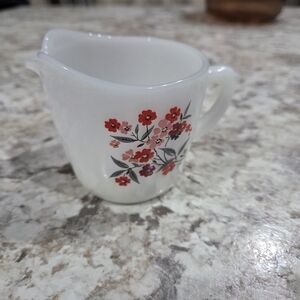 Vintage Primerose Fire King Floral Creamer with Red Flowers